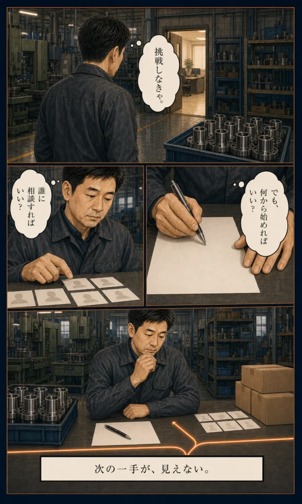 倉持賢一とものづくり支部のストーリー漫画 7 挑戦したいが何から始め誰に相談すればよいか分からない