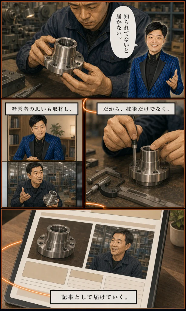 倉持賢一とものづくり支部のストーリー漫画 16 技術と経営者の思いを取材し記事として届ける